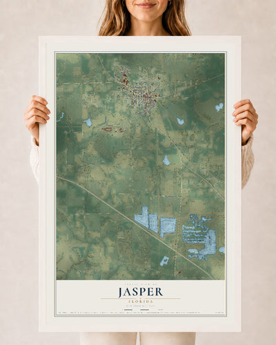 Jasper, Florida map print, 24" x 36" W/ White Ayous Wood Frame mockup