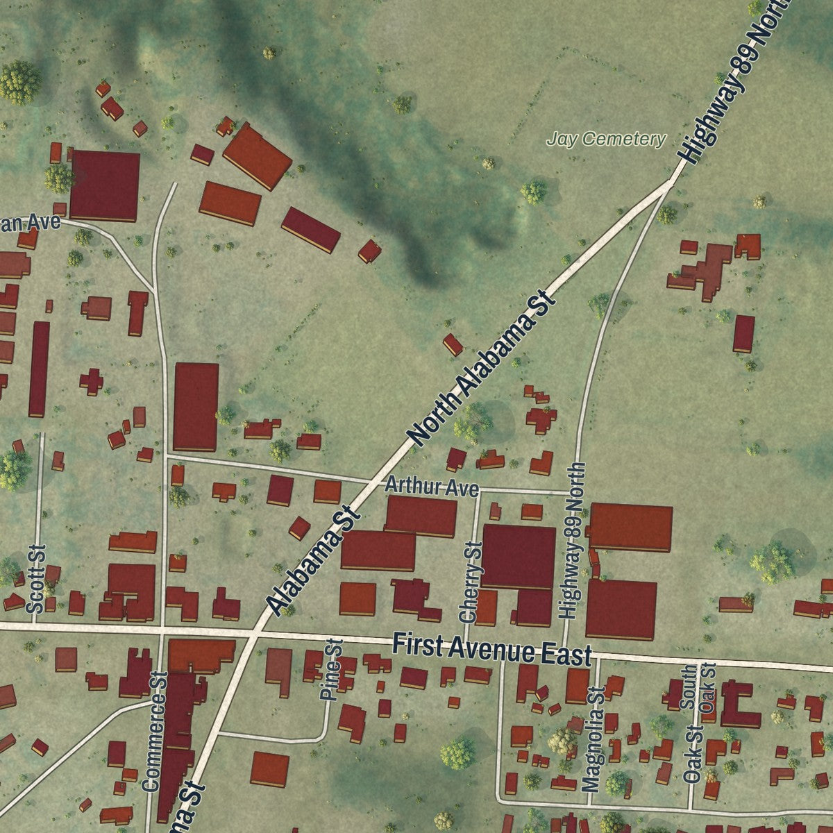 Close-up 1 of the Jay, Florida map artwork