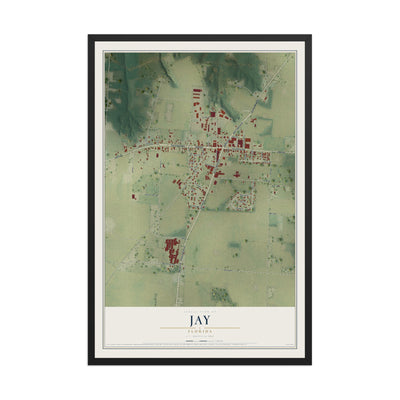 Jay, Florida map print, 12" x 18" W/ Black Ayous Wood Frame mockup