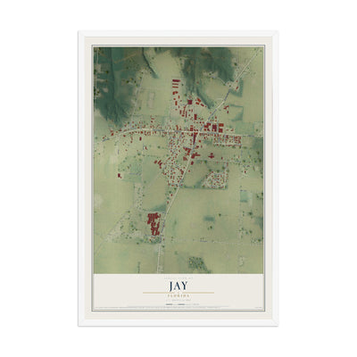 Jay, Florida map print, 12" x 18" W/ White Ayous Wood Frame mockup