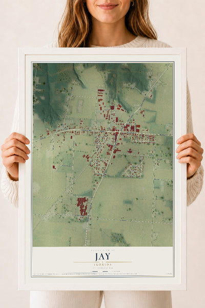Jay, Florida map print, 18" x 24" W/ White Ayous Wood Frame mockup