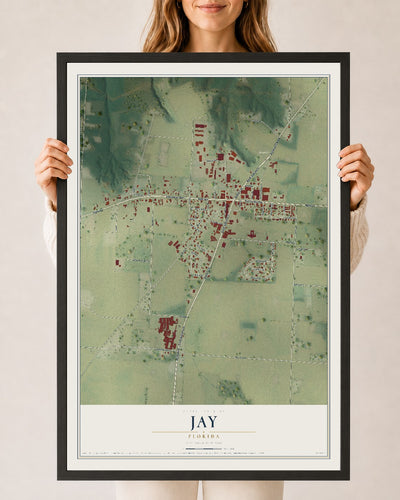 Jay, Florida map print, 24" x 36" W/ Black Ayous Wood Frame mockup