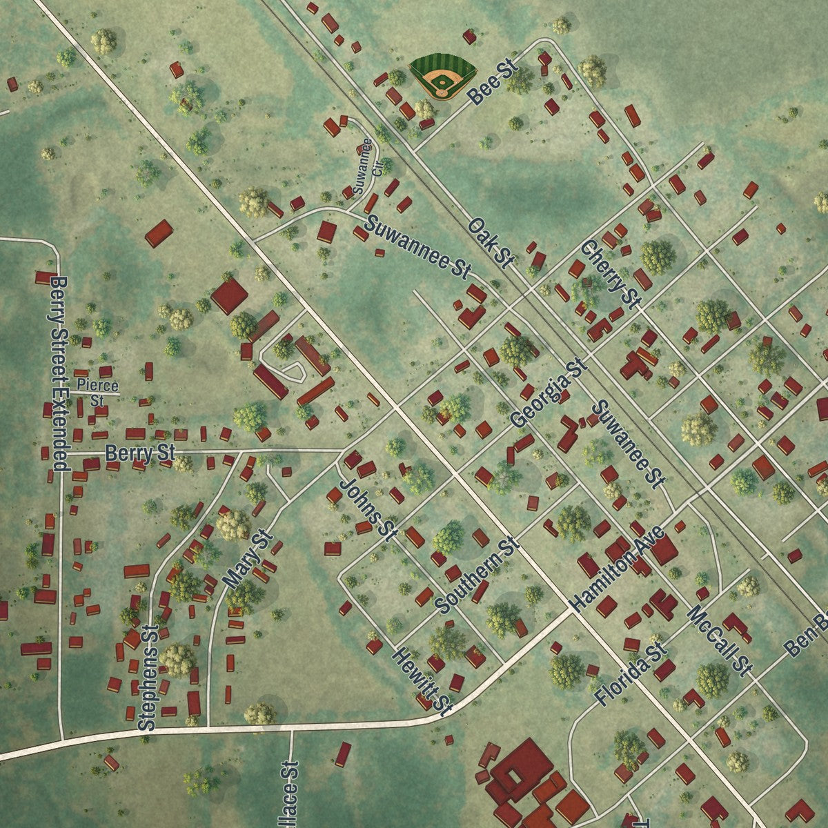 Close-up 1 of the Jennings, Florida map artwork