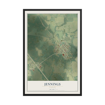 Jennings, Florida map print, 12" x 18" W/ Black Ayous Wood Frame mockup