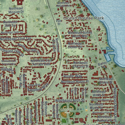 Close-up 1 of the Jensen Beach, Florida map artwork