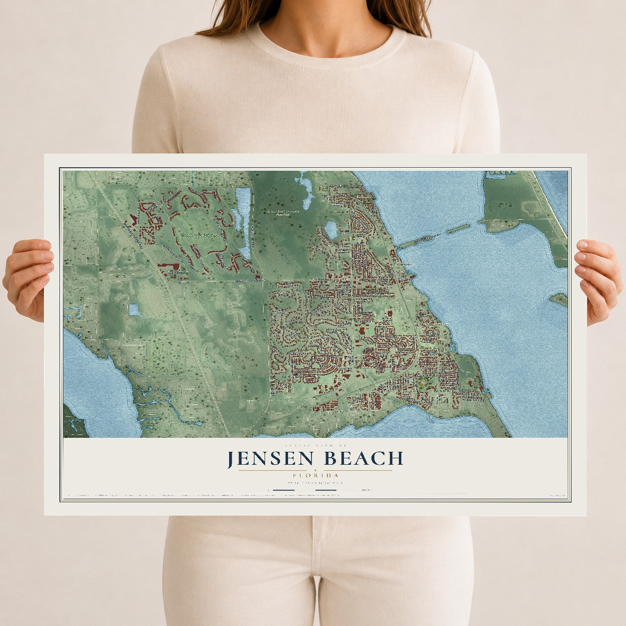Jensen Beach, Florida map print, 12" x 18" Archival Matte Print mockup