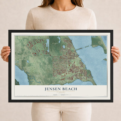 Jensen Beach, Florida map print, 12" x 18" W/ Black Ayous Wood Frame mockup