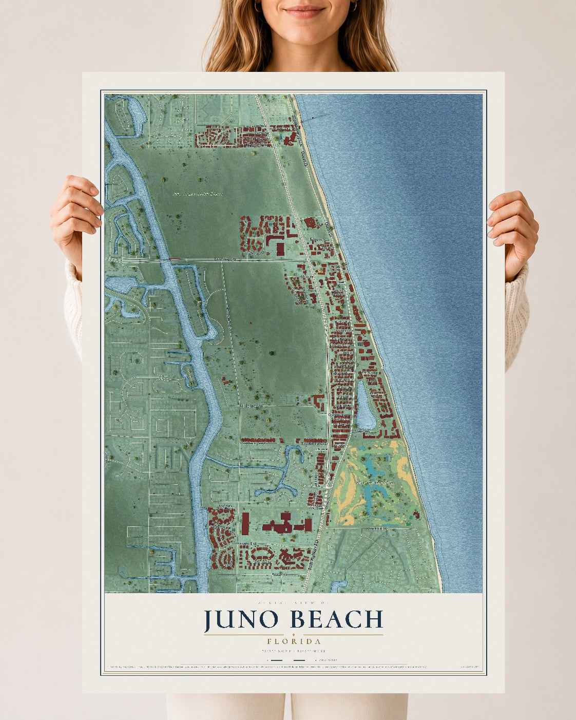 Juno Beach, Florida map print, 24" x 36" Archival Matte Print mockup