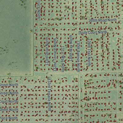 Close-up of the map of Jupiter Farms, Florida print showing street and building detail