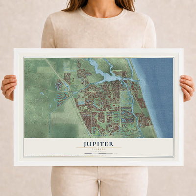 Jupiter, Florida map print, 12" x 18" W/ White Ayous Wood Frame mockup