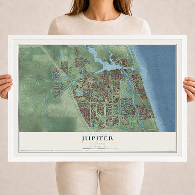 Jupiter, Florida map print, 18" x 24" W/ White Ayous Wood Frame mockup