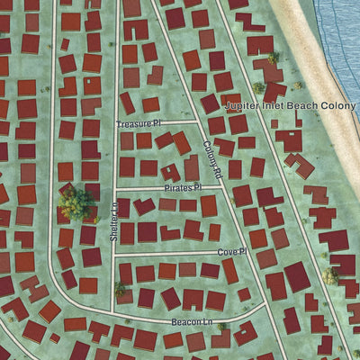 Close-up 1 of the Jupiter Inlet Colony, Florida map artwork