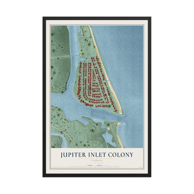 Jupiter Inlet Colony, Florida map print, 12" x 18" W/ Black Ayous Wood Frame mockup