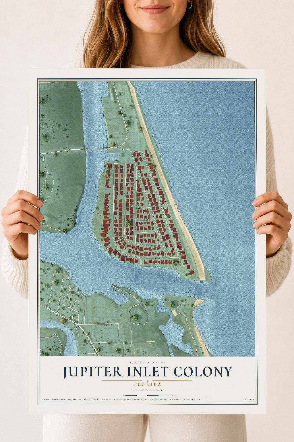 Jupiter Inlet Colony, Florida map print, 18" x 24" Archival Matte Print mockup