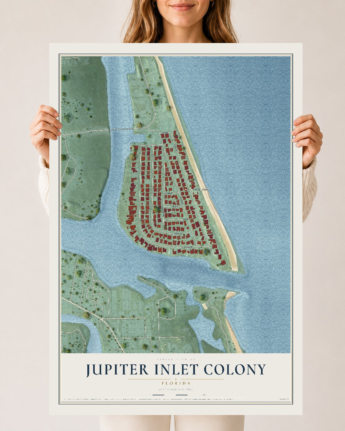 Jupiter Inlet Colony, Florida map print, 24" x 36" Archival Matte Print mockup