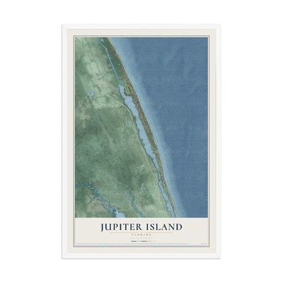 Jupiter Island, Florida map print, 12" x 18" W/ White Ayous Wood Frame mockup