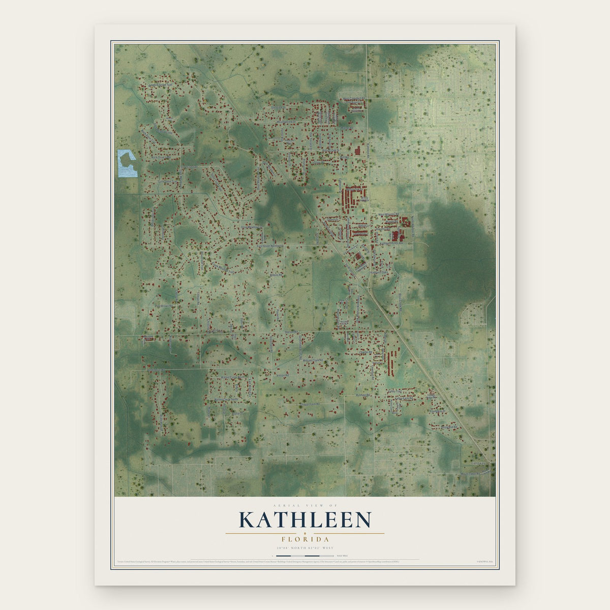Kathleen, Florida map print, the full design