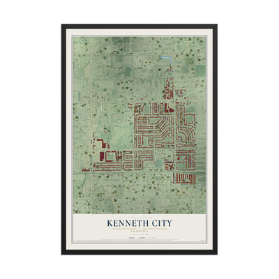 Kenneth City, Florida map print, 12" x 18" W/ Black Ayous Wood Frame mockup