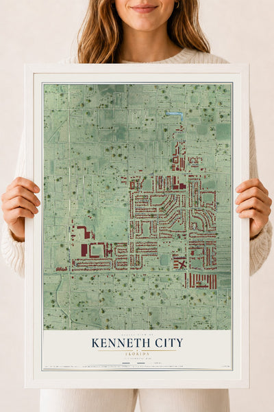 Kenneth City, Florida map print, 18" x 24" W/ White Ayous Wood Frame mockup
