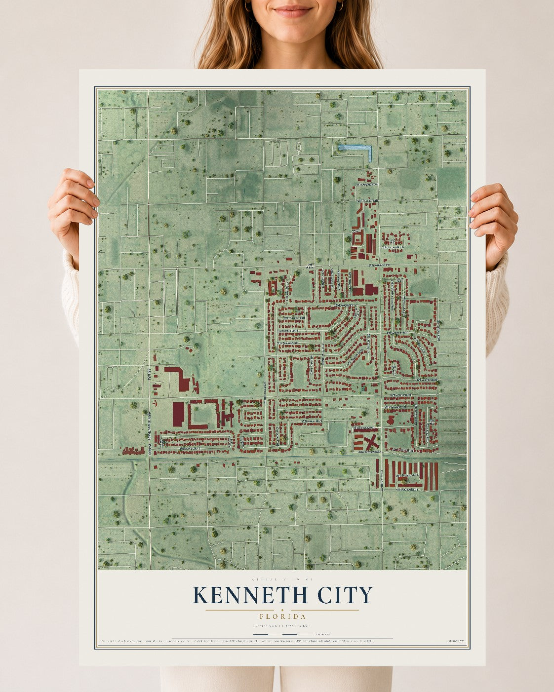 Kenneth City, Florida map print, 24" x 36" Archival Matte Print mockup