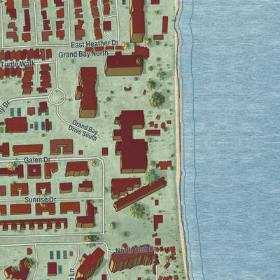 Close-up 2 of the Key Biscayne, Florida map artwork