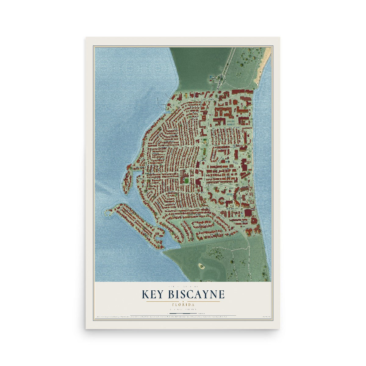 Key Biscayne, Florida map print, 12" x 18" Archival Matte Print mockup