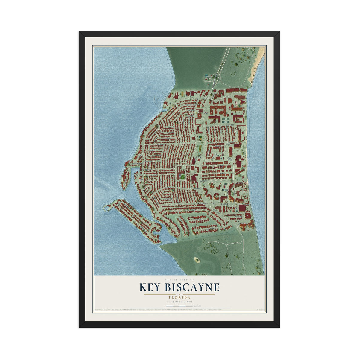 Key Biscayne, Florida map print, 12" x 18" W/ Black Ayous Wood Frame mockup