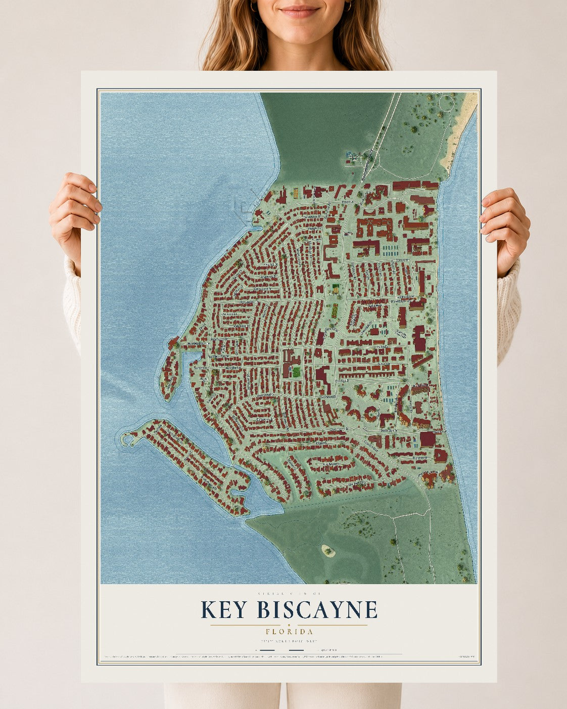 Key Biscayne, Florida map print, 24" x 36" Archival Matte Print mockup