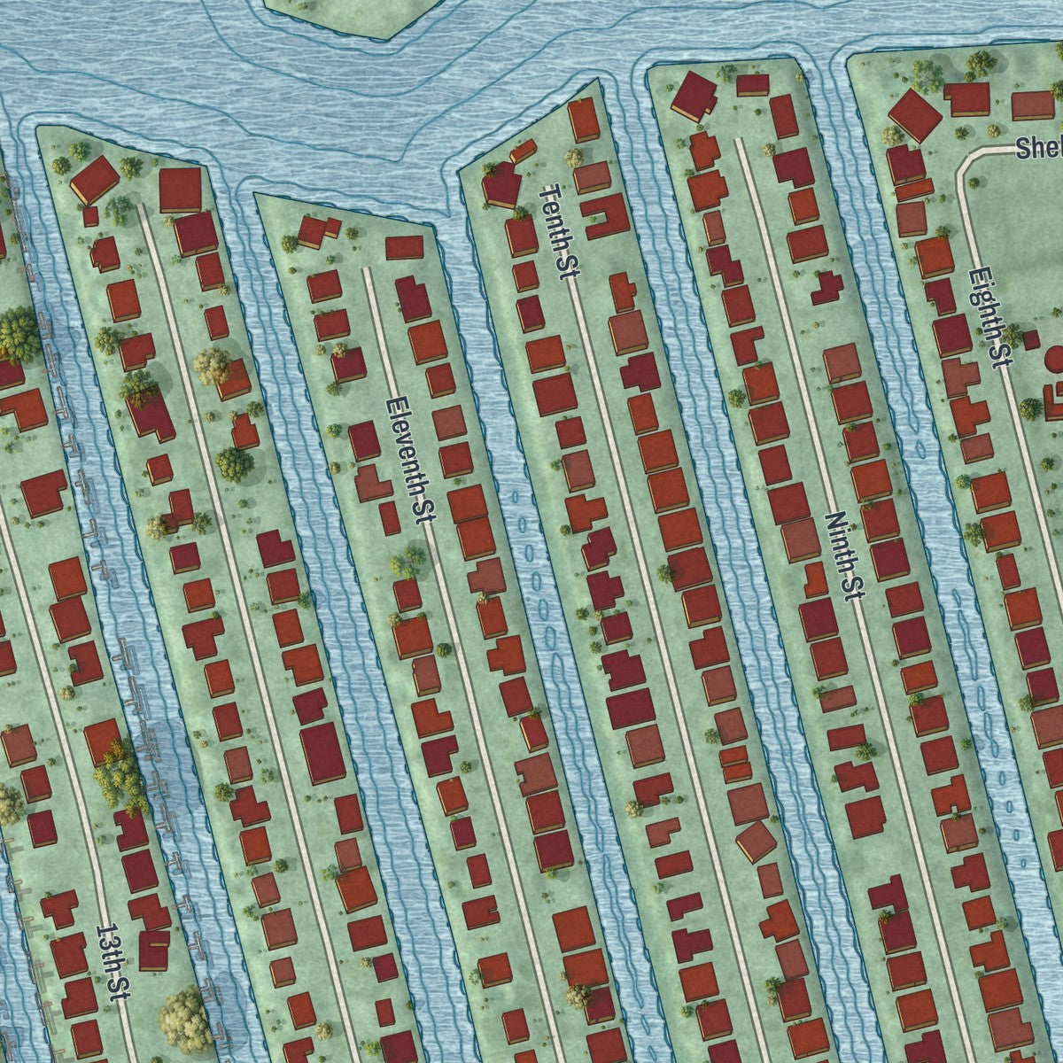 Close-up 1 of the Key Colony Beach, Florida map artwork