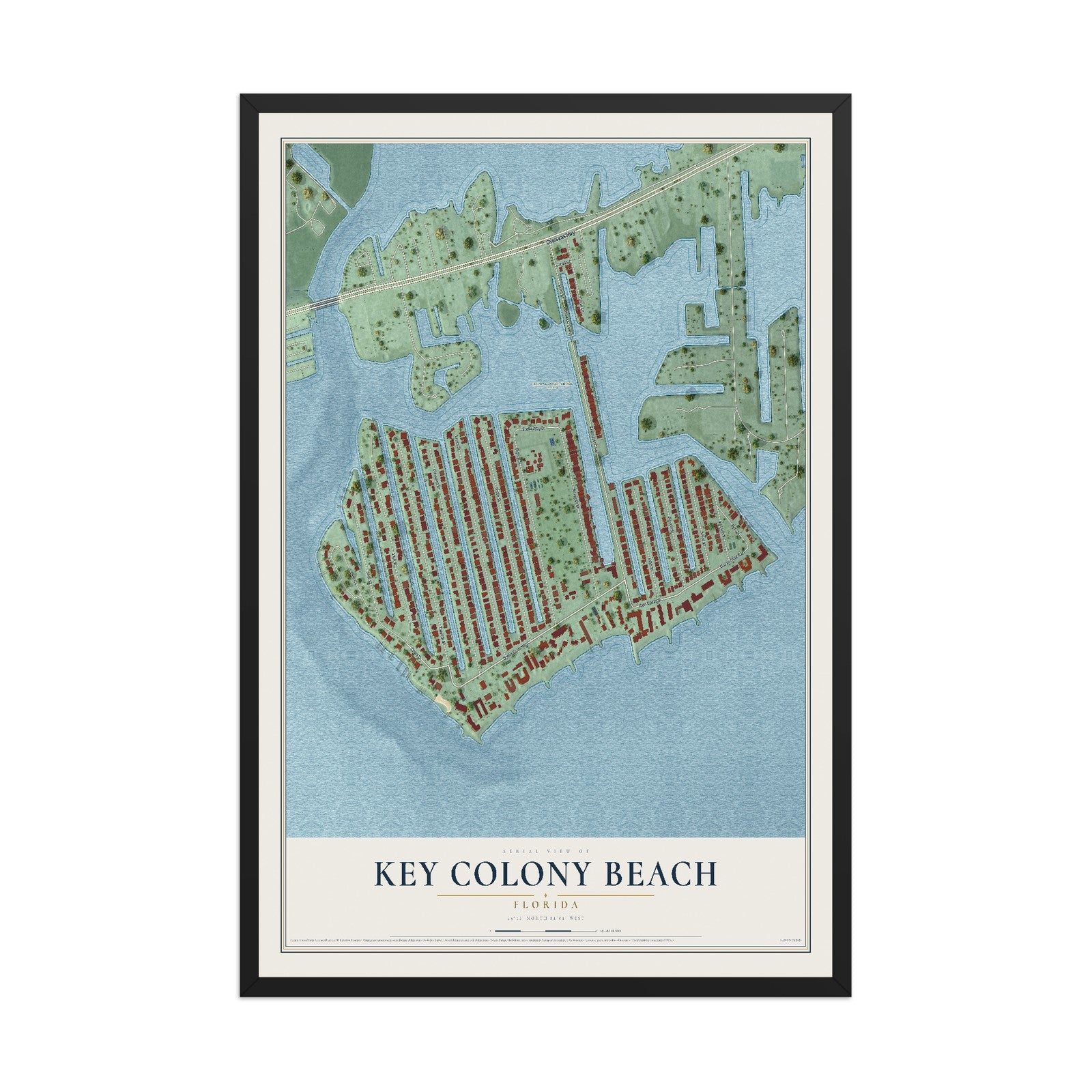 Key Colony Beach, Florida map print, 12" x 18" W/ Black Ayous Wood Frame mockup