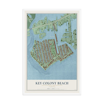 Key Colony Beach, Florida map print, 12" x 18" W/ White Ayous Wood Frame mockup