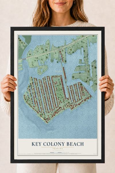 Key Colony Beach, Florida map print, 18" x 24" W/ Black Ayous Wood Frame mockup
