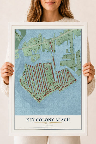 Key Colony Beach, Florida map print, 18" x 24" W/ White Ayous Wood Frame mockup