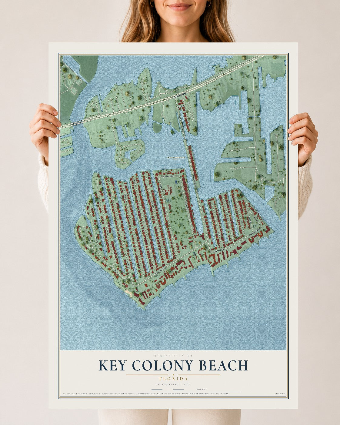 Key Colony Beach, Florida map print, 24" x 36" Archival Matte Print mockup