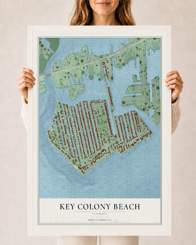 Key Colony Beach, Florida map print, 24" x 36" W/ White Ayous Wood Frame mockup