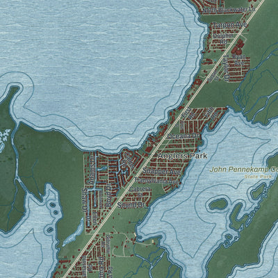Close-up 2 of the Key Largo, Florida map artwork