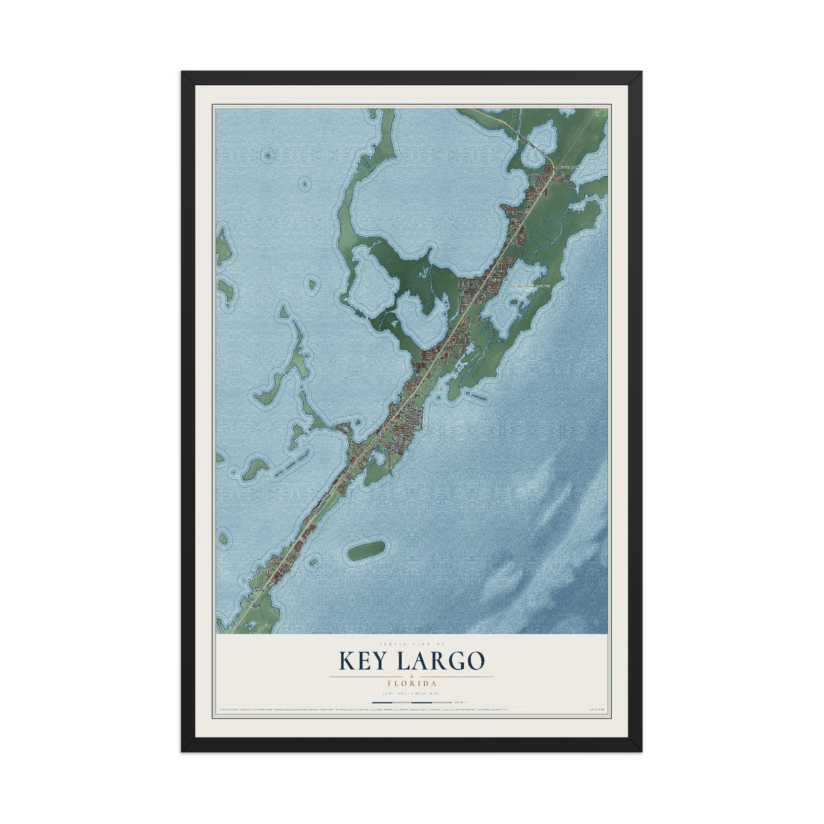 Key Largo, Florida map print, 12" x 18" W/ Black Ayous Wood Frame mockup