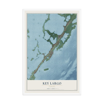 Key Largo, Florida map print, 12" x 18" W/ White Ayous Wood Frame mockup