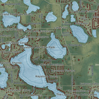 Close-up of the map of Keystone, Florida print showing street and building detail