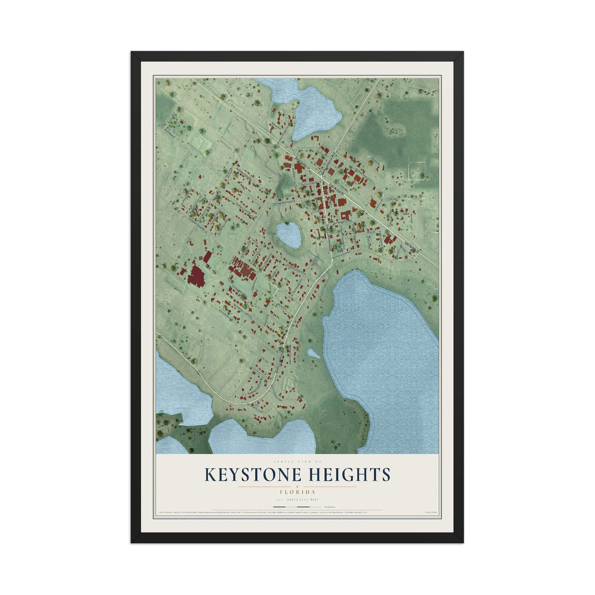 Keystone Heights, Florida map print, 12" x 18" W/ Black Ayous Wood Frame mockup