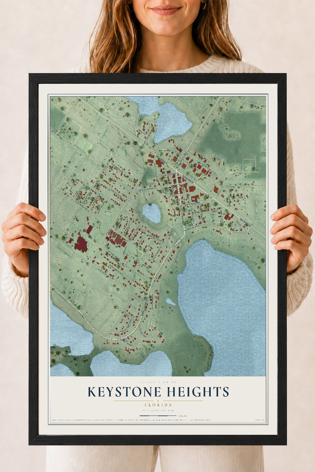 Keystone Heights, Florida map print, 18" x 24" W/ Black Ayous Wood Frame mockup
