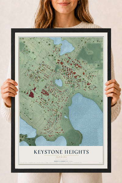 Keystone Heights, Florida map print, 18" x 24" W/ Black Ayous Wood Frame mockup