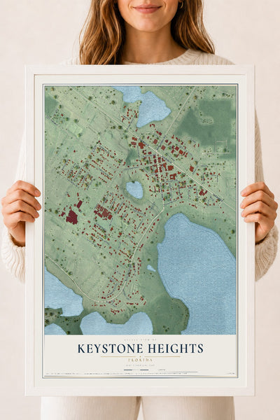 Keystone Heights, Florida map print, 18" x 24" W/ White Ayous Wood Frame mockup