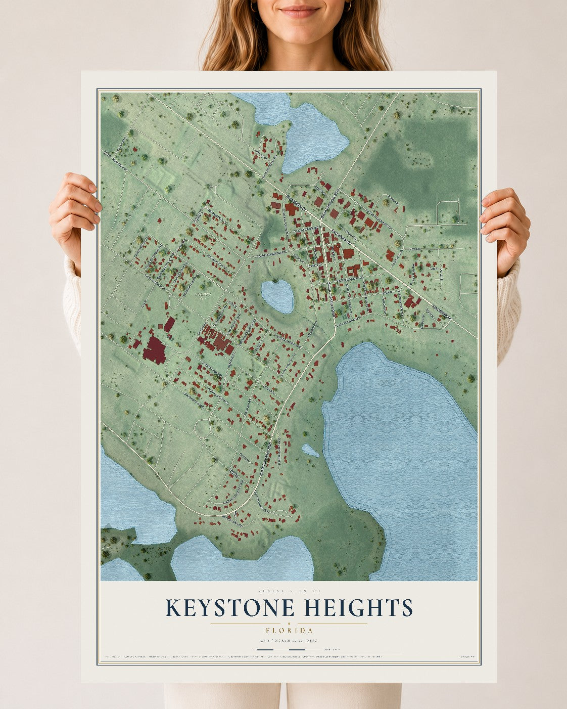 Keystone Heights, Florida map print, 24" x 36" Archival Matte Print mockup