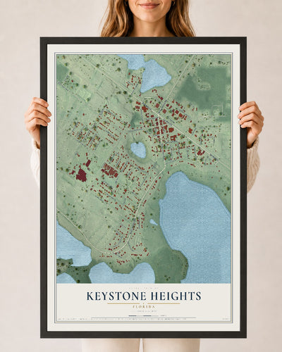 Keystone Heights, Florida map print, 24" x 36" W/ Black Ayous Wood Frame mockup