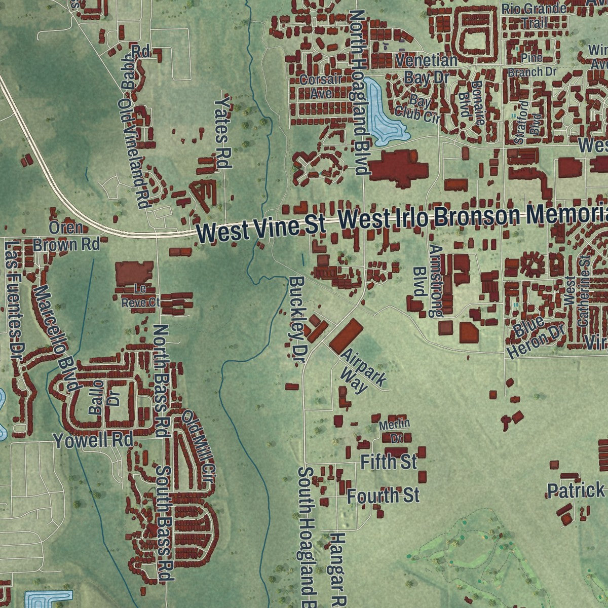 Close-up 2 of the Kissimmee, Florida map artwork
