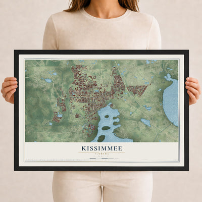 Kissimmee, Florida map print, 12" x 18" W/ Black Ayous Wood Frame mockup