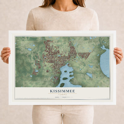 Kissimmee, Florida map print, 12" x 18" W/ White Ayous Wood Frame mockup