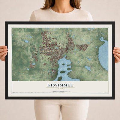 Kissimmee, Florida map print, 18" x 24" W/ Black Ayous Wood Frame mockup
