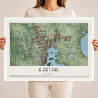 Kissimmee, Florida map print, 18" x 24" W/ White Ayous Wood Frame mockup